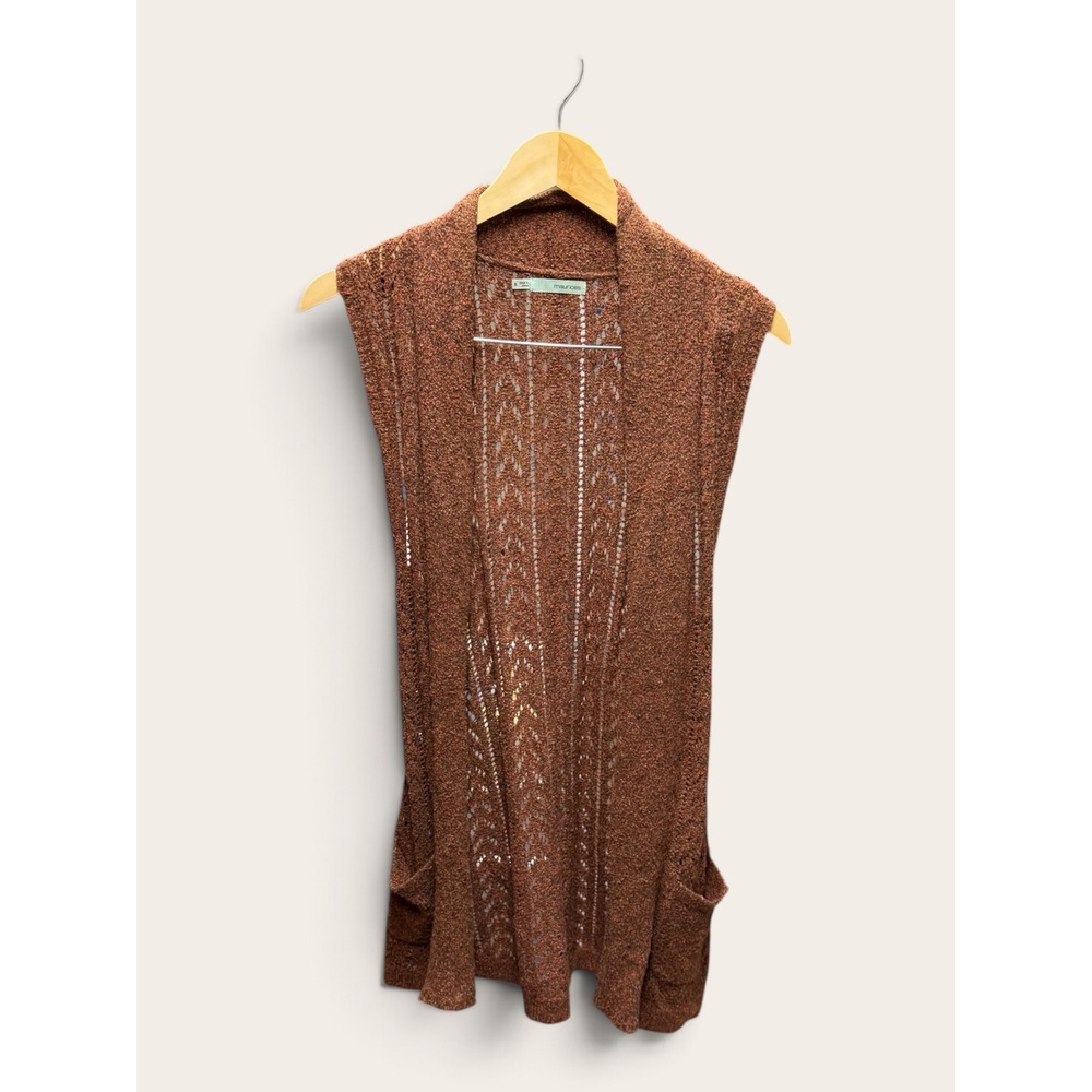 Maurices Womens Rust Brown Marled Knit Sleeveless Open Front Cardigan Vest Small